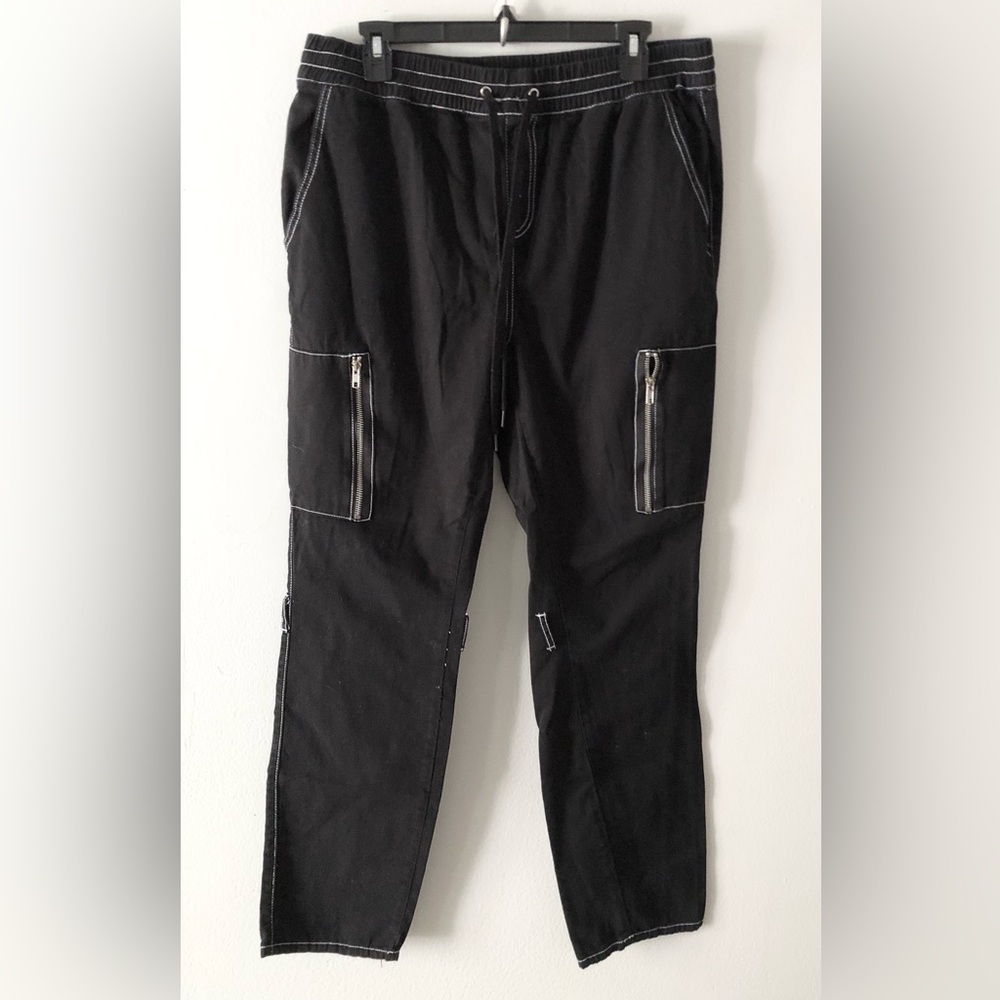 Hot Topic Black Contrast Cargo Jeans Straight Grunge Goth Punk XL